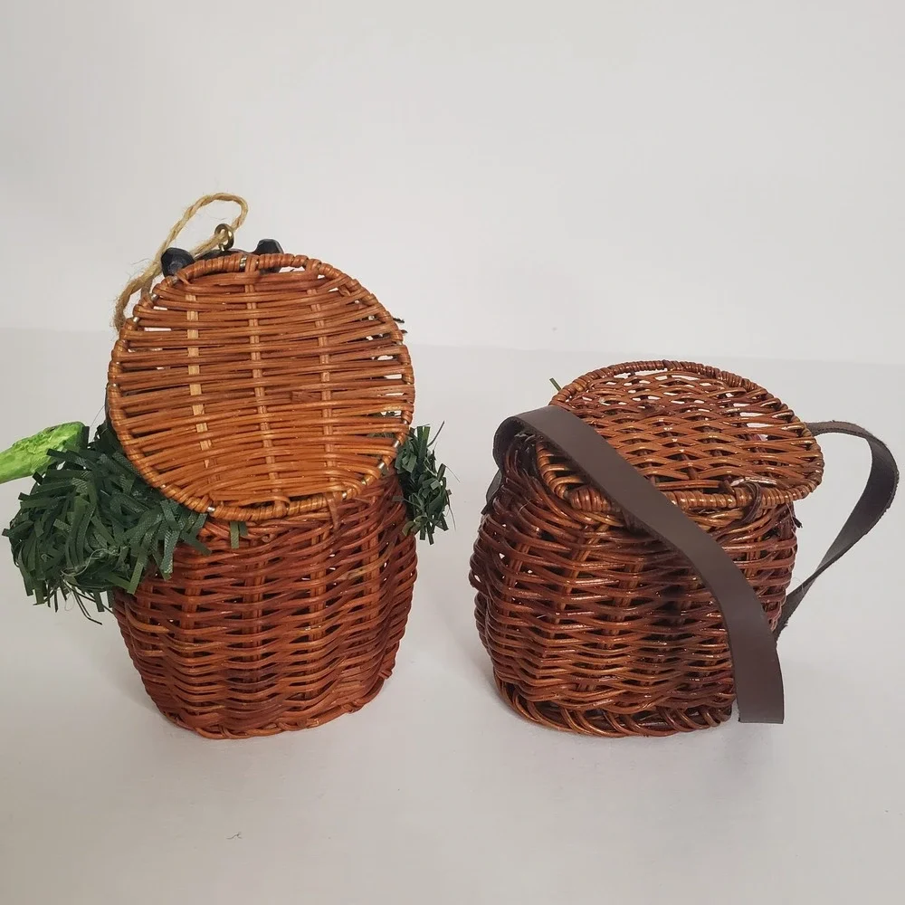 Christmas Tree Ornament Basket  Fishing Bear Fisherman Fish Theme Lot  Of 2